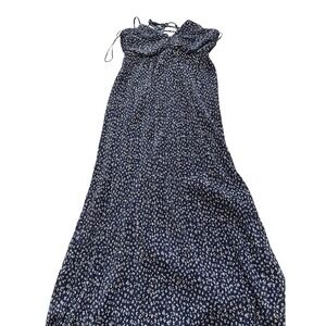 A New‎ Day Dress Womens Medium Navy Floral Pleated Maxi Spaghetti Strap Tie Back